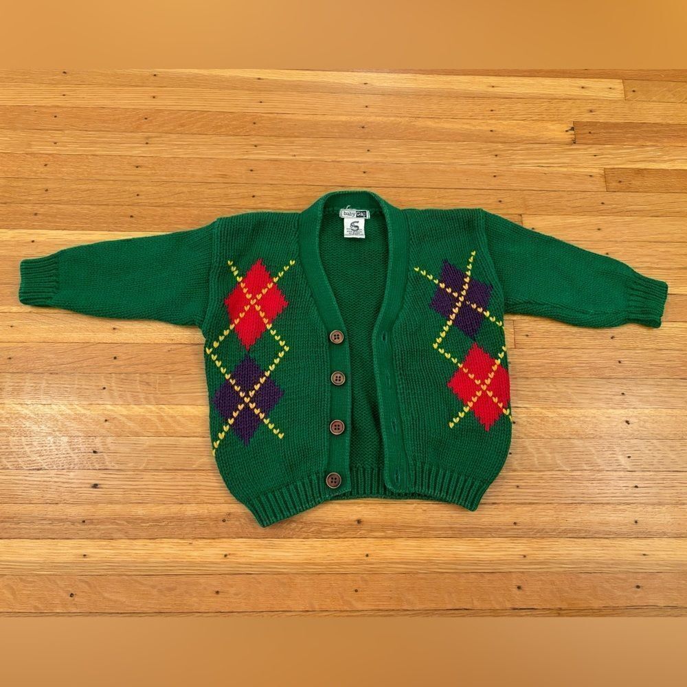Baby Gap Vintage Green Argyle Cardigan Sweater